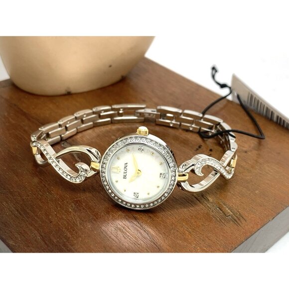 Bulova Women's Watch 98X120 Quartz Mother of Pearl Dial Two Tone Petite 24mm - Picture 8 of 14